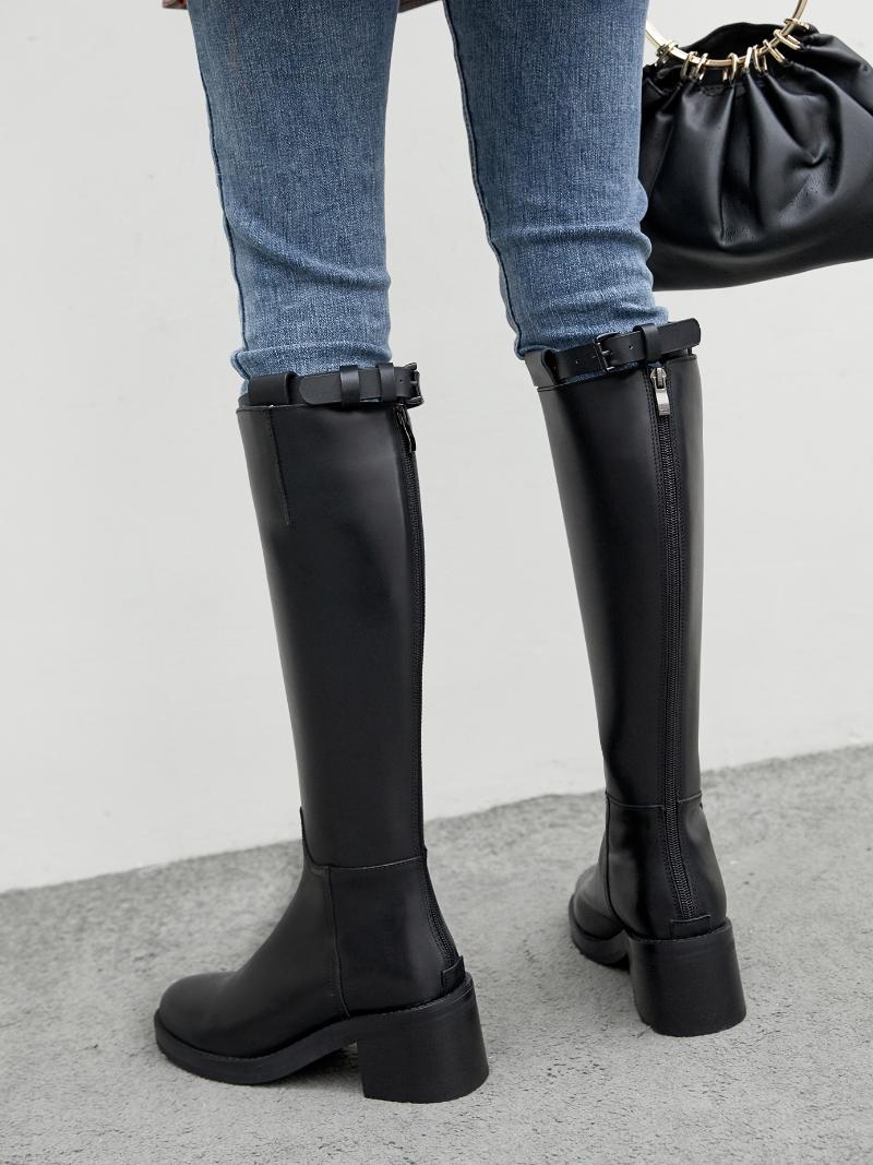 

Boots Grace2021 Legs, Small Person, Thi Heel, High Mm Leather Boots, Women's Knee Length, Fat Girls, Big Round Knight, Standard version