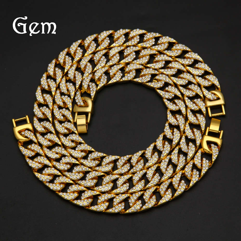 

Popular hip hop new diamond inlaid men's Cuba necklace bracelet set accessories