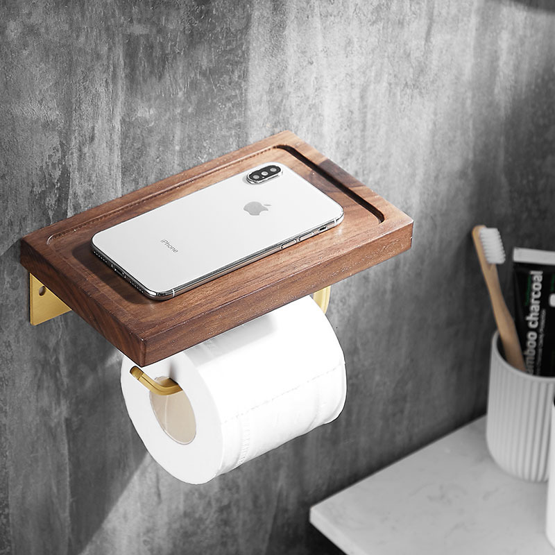 

2021 New Gold and Wood Bathroom Roll Box Rack Toilet Paper Holder Tissue Boxes 5ze1