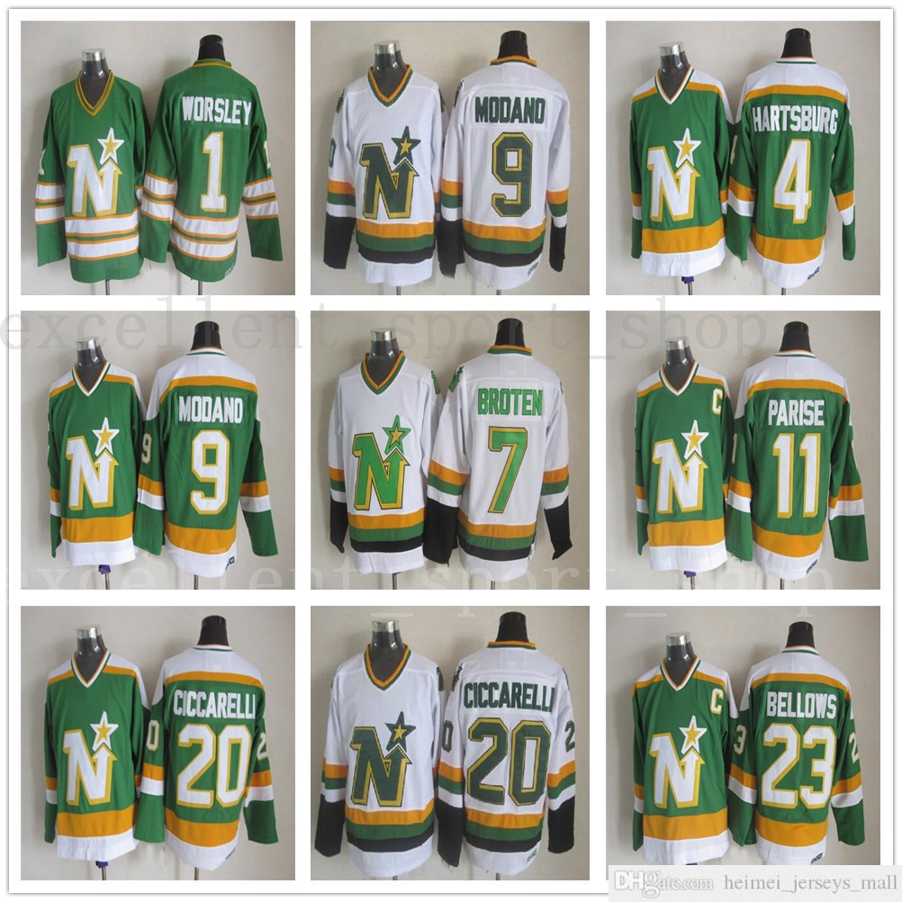 

Vintage Minnesota North Stars Ice Hockey Jerseys 1 Gump Worsley 9 Mike Modano 20 Dino Ciccarelli 11 JP PARISE 4 Craig Hartsburg Jerseys, Black;red