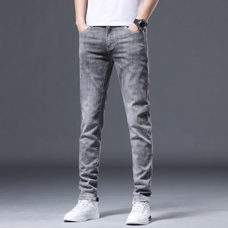 

jean fashion jeans stretch spring thin men's casual slim micro elastic leg pants trendy, Blue