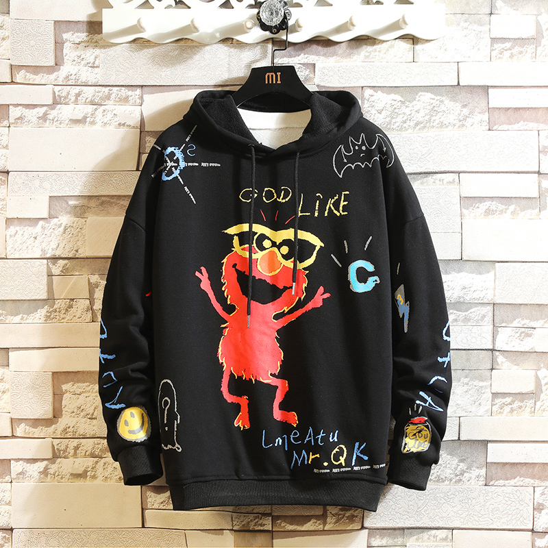 

New Japan Style Casual O-neck 2021 Spring Autumn Print Hoodie Sweatshirt Men's Thick Fleece Hip Hop High Streetwear Clothes Walw, W30 2