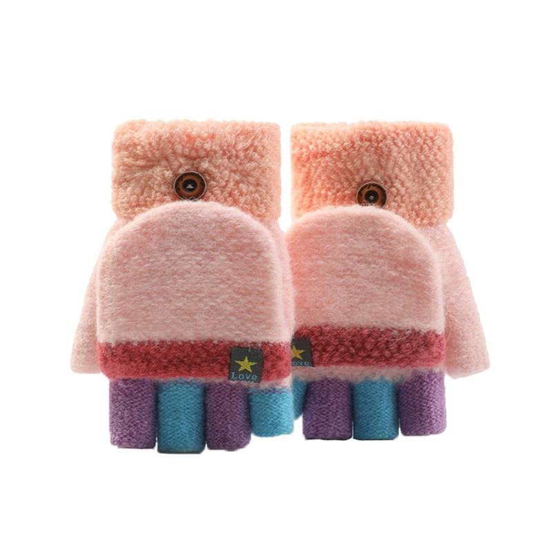 

Children's Mittens Patchwork Gloves Clamshell Warm Winter Unisex Comfy Soft Kid Fingerless Outdoor Finger Protection, White