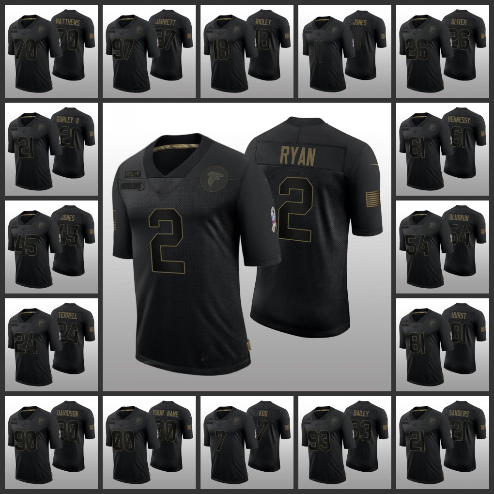 Atlanta's Falcons's Men Women Youth #2 Matt Ryan 11 Julio Jones 7 Younghoe Koo 21 Todd Gurley Custom Black Salute to Service Limited Jerse