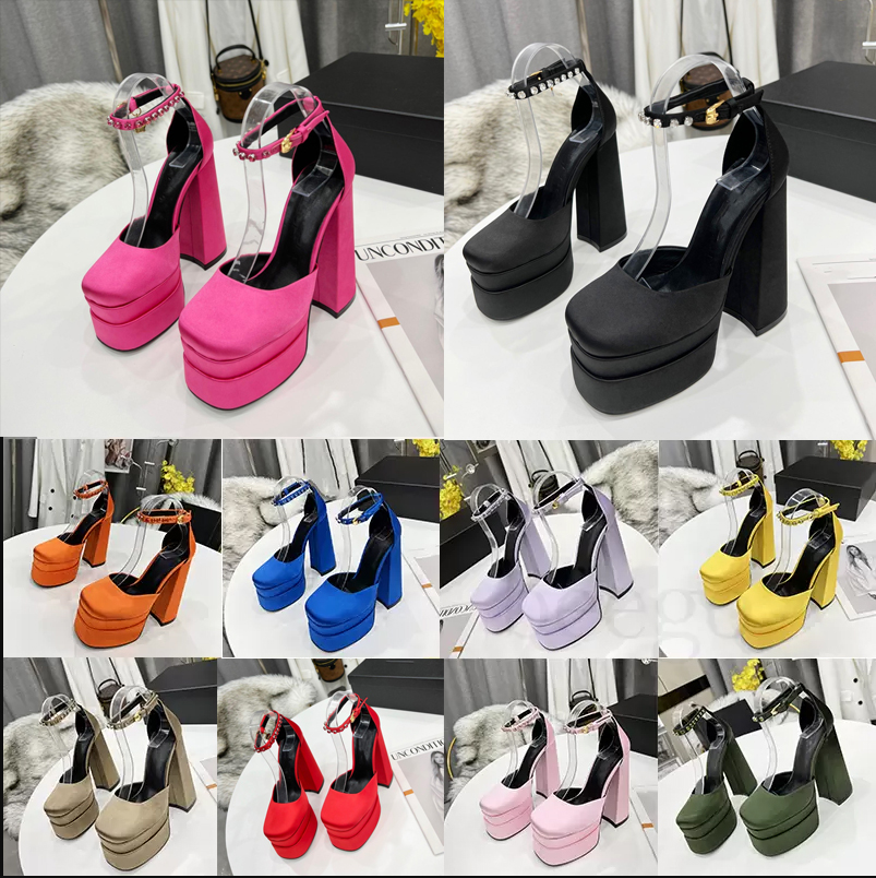 

Designer Sandals Women AEVITAS Sandal Waterproof Platform High Heels Shoes Crystal Medusa Shoe Double Ankle Strap thick Heeled Catwalk Satin Rhinestones Size35-42, Color9