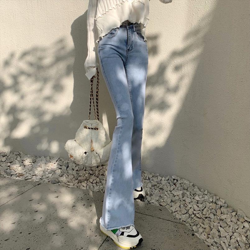 

blue high waist flared womens capri spring autumn slimming stretch jeans retro trousers tide vintage, Black;white