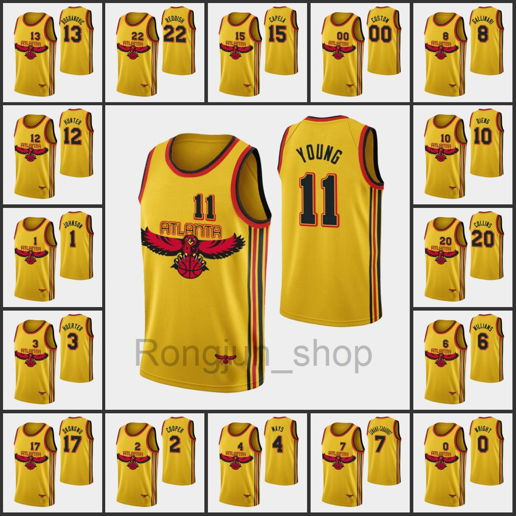 

2021-22 Printed Atlantas Men Lou Williams Trae Young De'Andre Hunter Cam Reddish Delon Wright 75th Anniversary Hawk jerseys