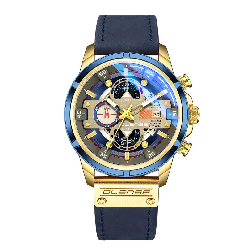 

Wristwatches Luxury Men Watch Leather Waterproof Chronograph Sport Watches Male Clock Relojes Hombre For, Black