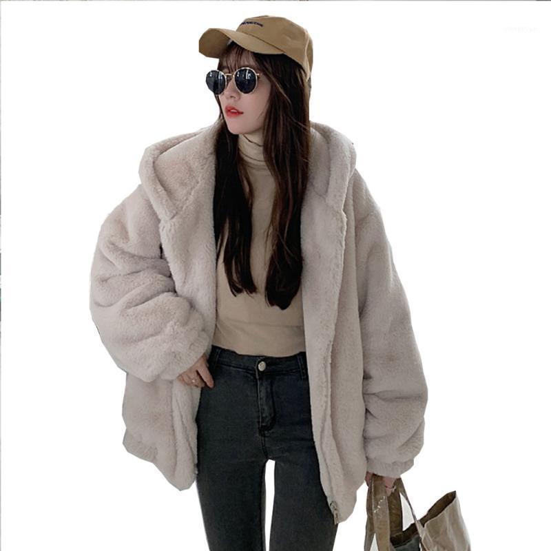 

Women' Fur & Faux 2021 Winter Women Mid-Length Imitation Jacket Thick Hooded Zipper Loose Hoodie Ladies Parka Coat Simplicity All-ma, Scarlet