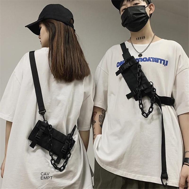 

Waist Bags Street Hip Hop Techwear Bag Men Tactical One Shoulder Mini Crossbody Women Multifunctional Chest Sacoche Homme, Black