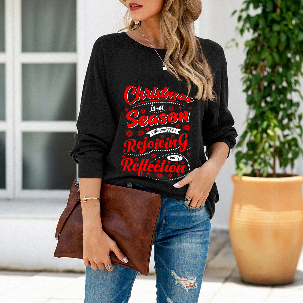 

Women Autumn T-shirts Tops Girls Christmas Pattern English Letters Printing Long Sleeve Round Collar Tees Casual Sport Loose Street Wear Pullovers, Black 2