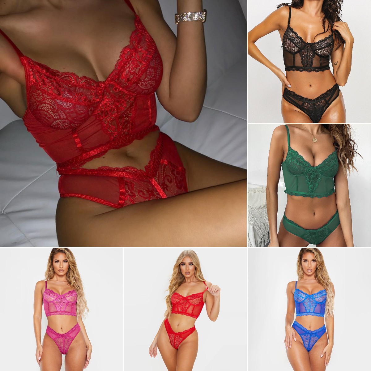 Ensemble soutien-gorge et culotte sexy en dentelle transparente pour femmes, ensemble de sous-vêtements confortables et respirants en polyester d