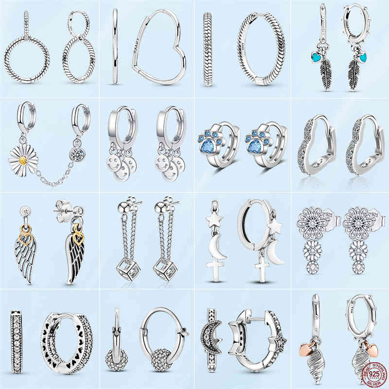 

2022 New 925 Sterling Silver Double Hoop Earrings Fit Original Pandora Charms Diy Fine Jewelry Women Gift for Fashion Earring