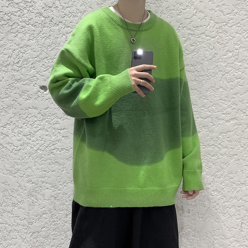 

2021 New Korean Gradient Sweater Men's Warm Fashion Casual O-neck Knitted Pullover Men Streetwear Loose Knitting Sweaters Mens Clothes Y6d2, White