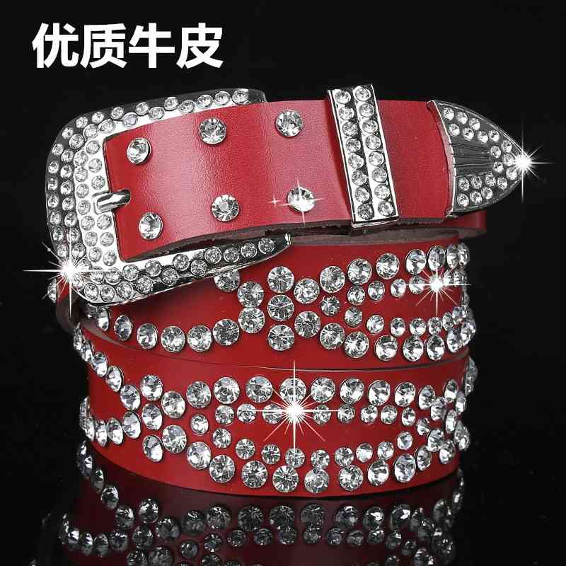 

Designer belts 2023 Fashion leather Rhinestone Belt crystal belt women's adornment versatile diamond black and white pants factory outlet
