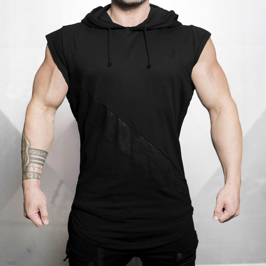 

2021 New Men Bodybuilding Hooded Tank Top Sleeveless Sweatshirt Summer Gyms Fitness Workout Casual Fashion Brand Tops Crossfit Clothing 2p4z, Red