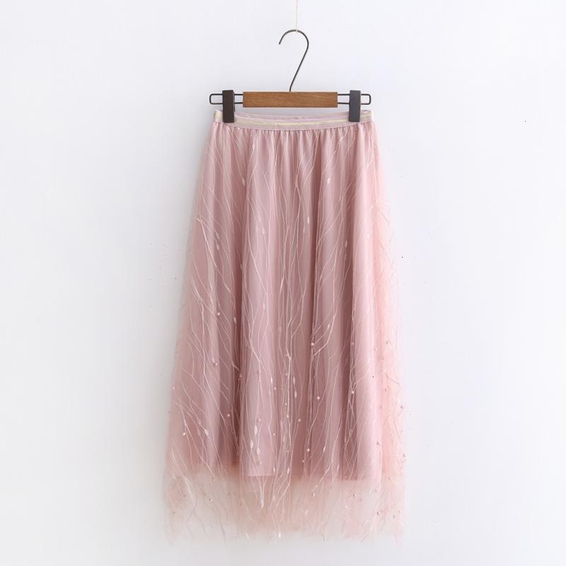 

Skirts High Waist Solid Pink &grey &black Long Skirt Spring &summer Fashion Voile Beads Lined Women