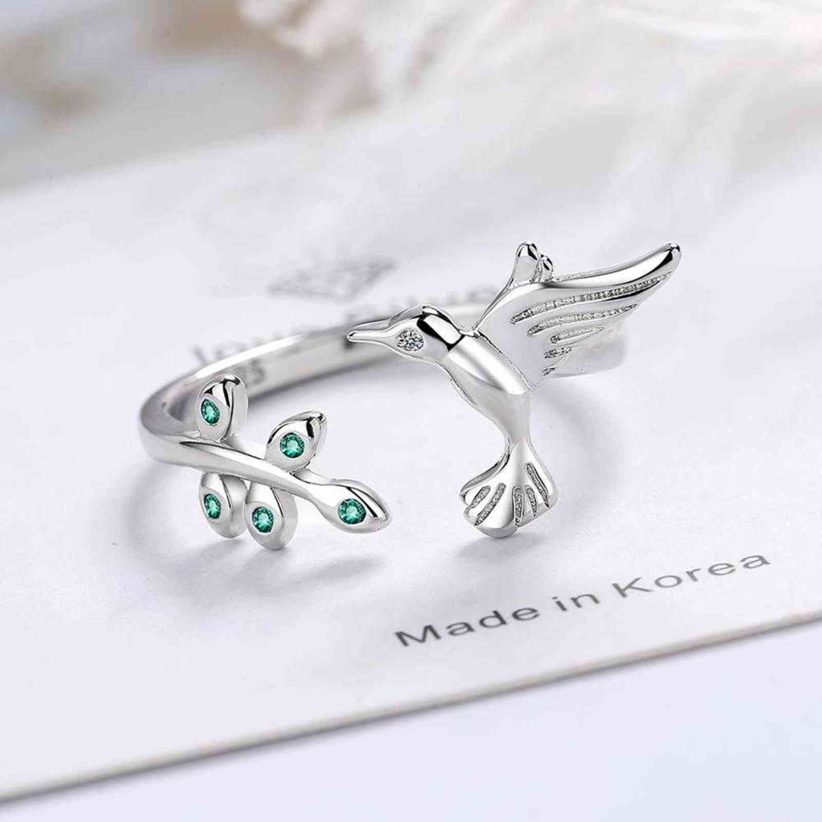 Todorova New Women's Fashion Jewelry High Quality Crystal Zircon Leaf Bird Ring Female Simple Opening Adjustable Ring G1125-image-741889496