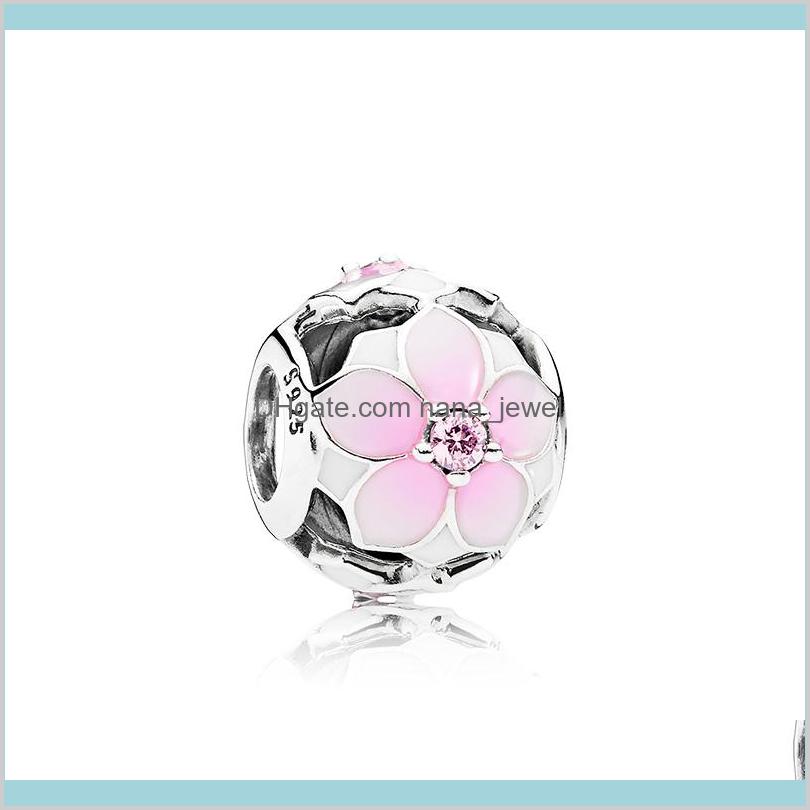 

Pink Enamel Flowers Charm Jewelry Accessories Logo Original Box For Pandora 925 Sterling Silver Bracelet Making Charms 4Lid9 Kwal2, Bronze;silver