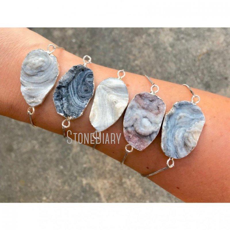 

Link, Chain BM14707 Galaxy Quartz Bracelet Cuff Adjustable Silver Minimalist Brazilian Titanium Geode Boho