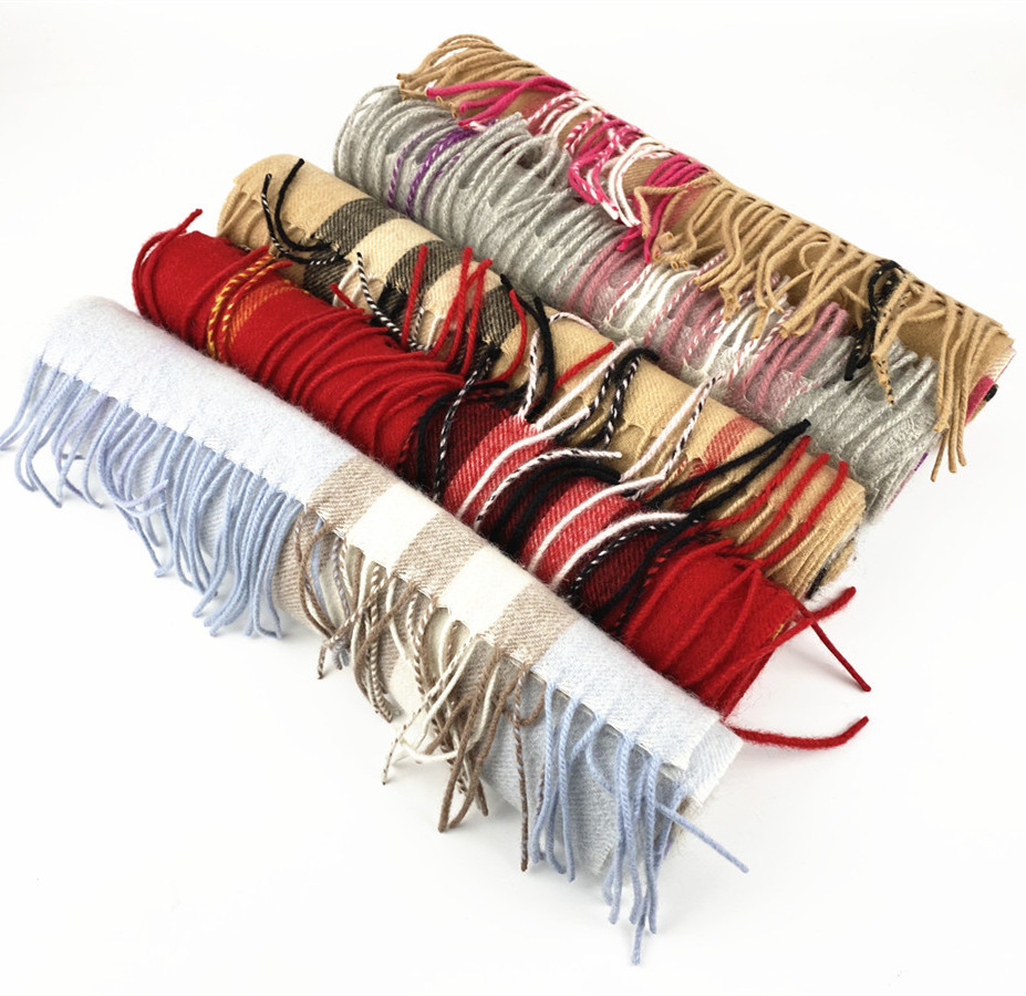 

2021 winter warm designer Scarves wholesale 100%cashmere gentleman striped wool mens scarf fashion fringed womens scarfs Gift box available Size 30cm*180cm