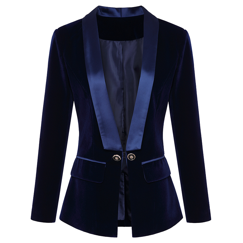 

HIGH QUALITY Newest Runway 2020 Designer Blazer Women's Long Sleeve Velvet Blazer Jacket Outer Wear Y200109, Navy blue