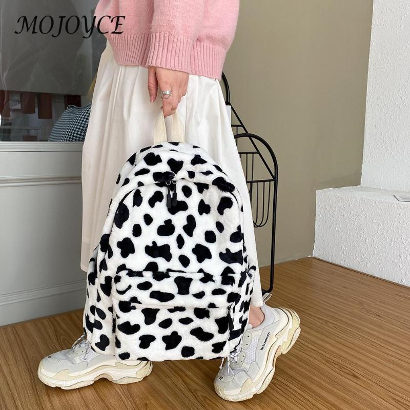 

Backpack Vintage Women Handbags Shoulder Bags Ladies Plush Fashionable Milk Cow Pattern Cute 2021, As pic