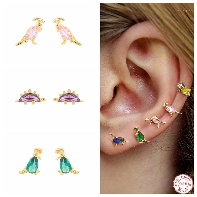 

Stud GS 925 Sterling Silver Cute For Women Tiny Colored Zircon Crystal Animal Cartilage Ear Studs Jewelry, Golden;silver