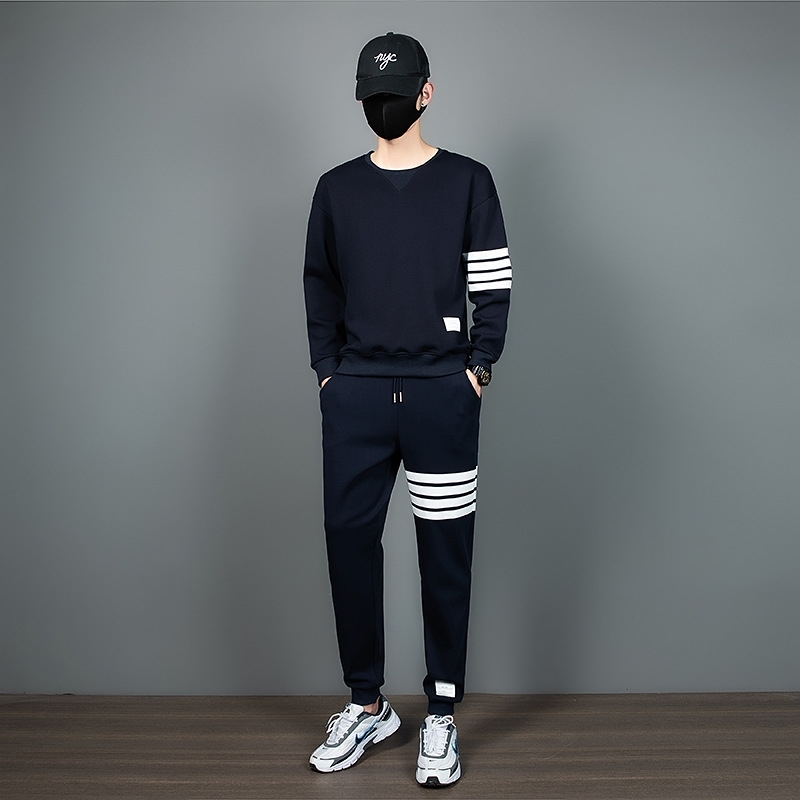 

TB leisure fashion sweater two-piece sports four bars and women's couple's trousers suit, Gray