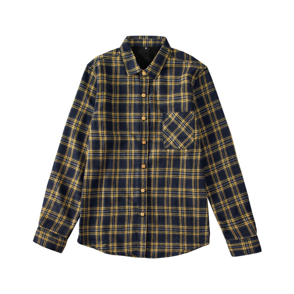 

2021 New Men's Mark Winter Leisure Longer Thick Sleeve Printed Plaid Double Wool Veet Face Without Scrunching Shirt Y3466 X496, Yellow
