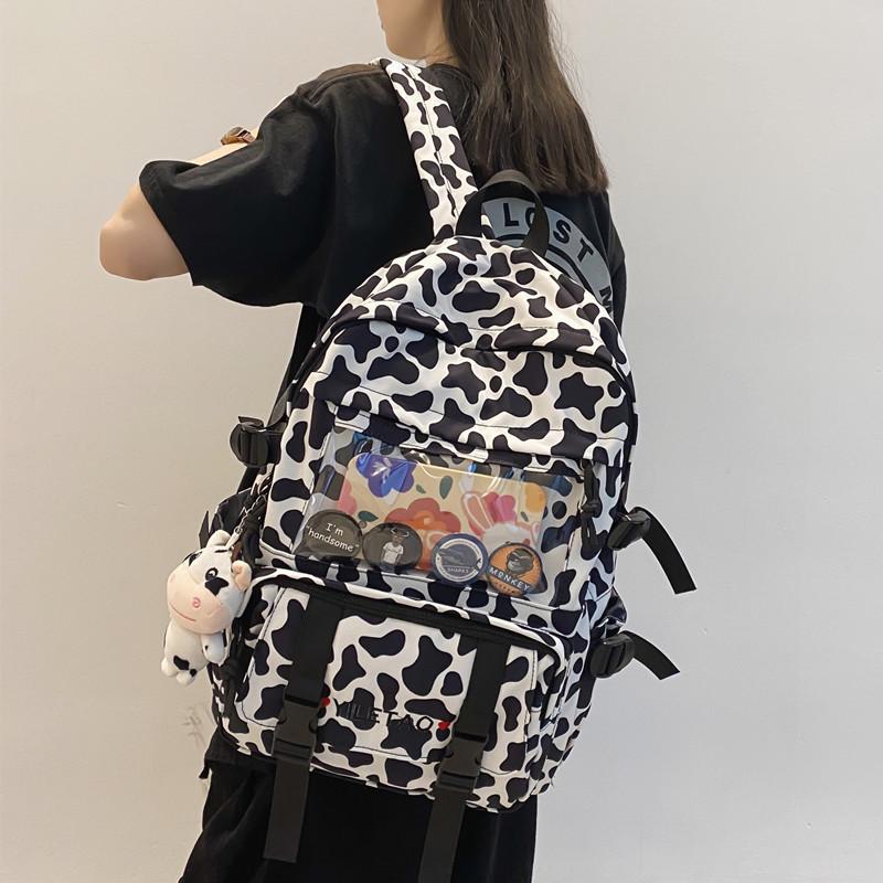 

Backpack Arrival Schoolbag Female Ins South Korea Harajuku College Student Large Capacity Cow Pattern Couple