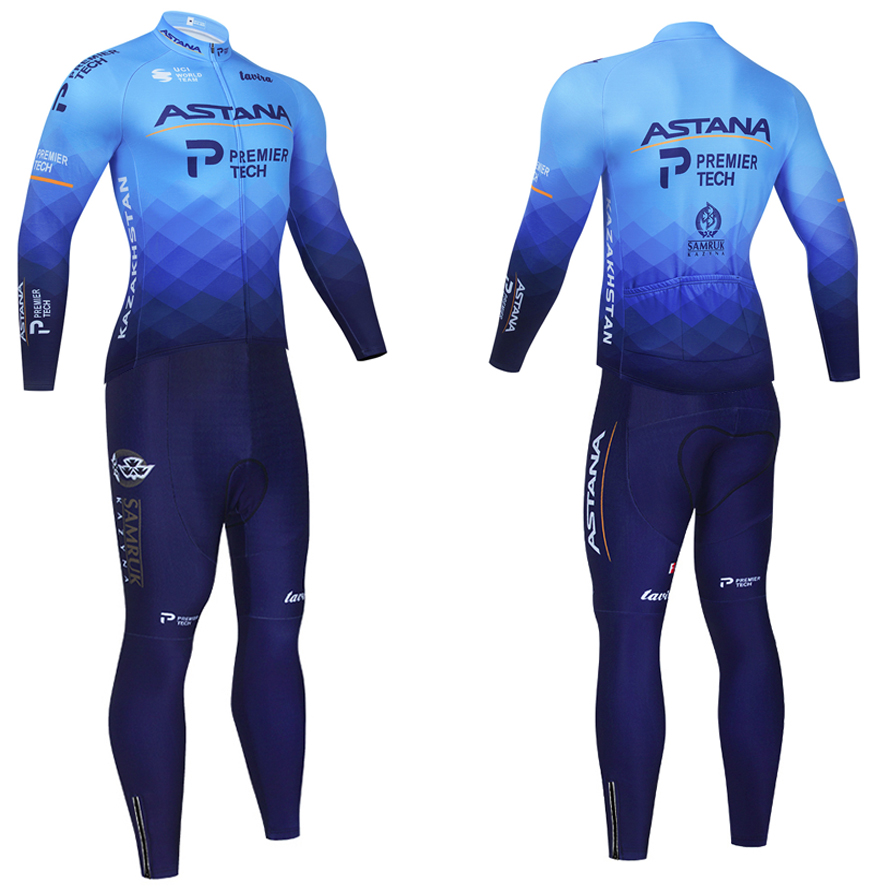 

Team ASTANA Winter Cycling Jersey 20D Pants MTB Maillot Thermal Fleece Bike Jacket Downhill Pro Mountain Bicycle Clothing Suit, Blue
