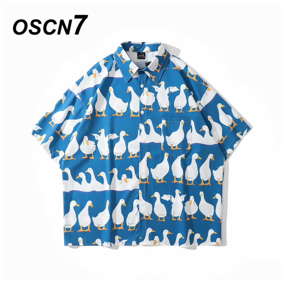

OSCN7 Casual Street Printed Short Sleeve Shirt Men Hawaii Beach Oversize Women Fashion Harujuku Shirts for 3088 210721, Yellow