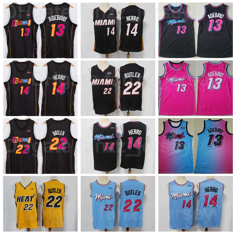 

Men Basketball Bam Adebayo Jersey 13 Tyler Herro 14 Jimmy Butler 22 Blue Yellow Black Pink Team Away For Sport Fans Pure Cotton Breathable High Quality On Sale