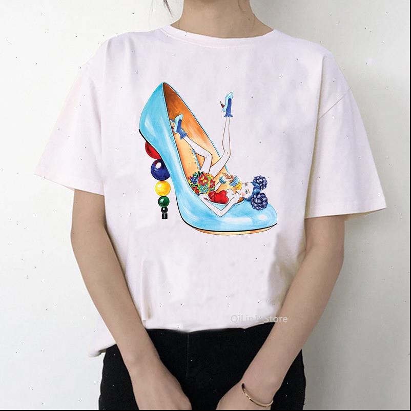 

2021 funny t shirt women princess love high heels shoes printed tshirt femme vogue white female t shirt kawaii clothes wholesale