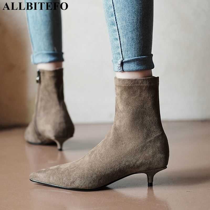 

ALLBITEFO high quality flack low-heeled ankle boots for women thin heels office ladies shoes party women boots women heels 210611, As picture