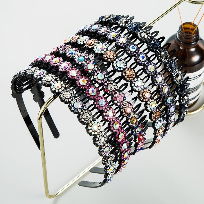 

Elegant Korean Color Rhinestone Headband For Woman Vintage Crystal Non-slip Plastic Hairband Girls Party Hair Accessory Headwear Clips & Bar, Golden;silver
