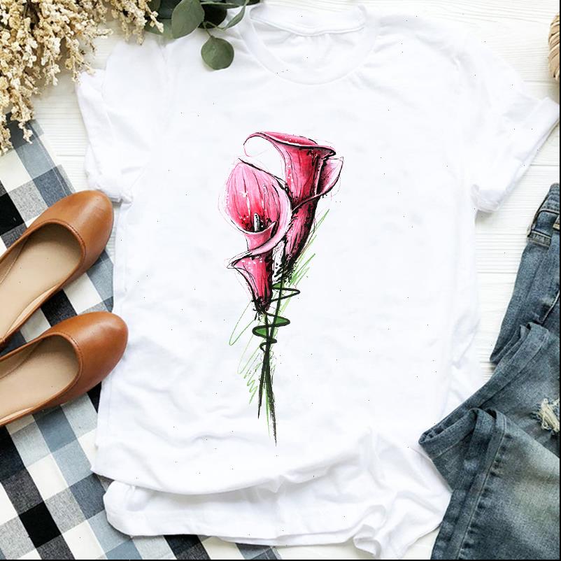 

women lady t shirts watercolor flower elegant girl 90s fashion print shirt tee womens clothes tshirt for female graphic, White