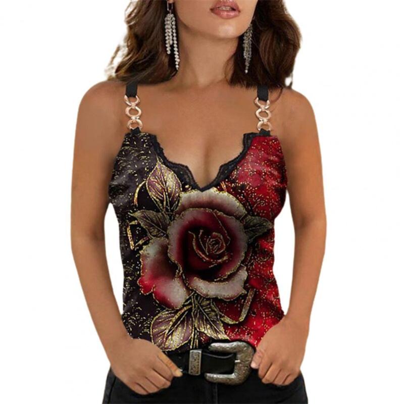

Women's Tanks & Camis 2021 Summer Camisole Rose Print Lace Women Slim Sleeveless V Neck Vest For Dating, White