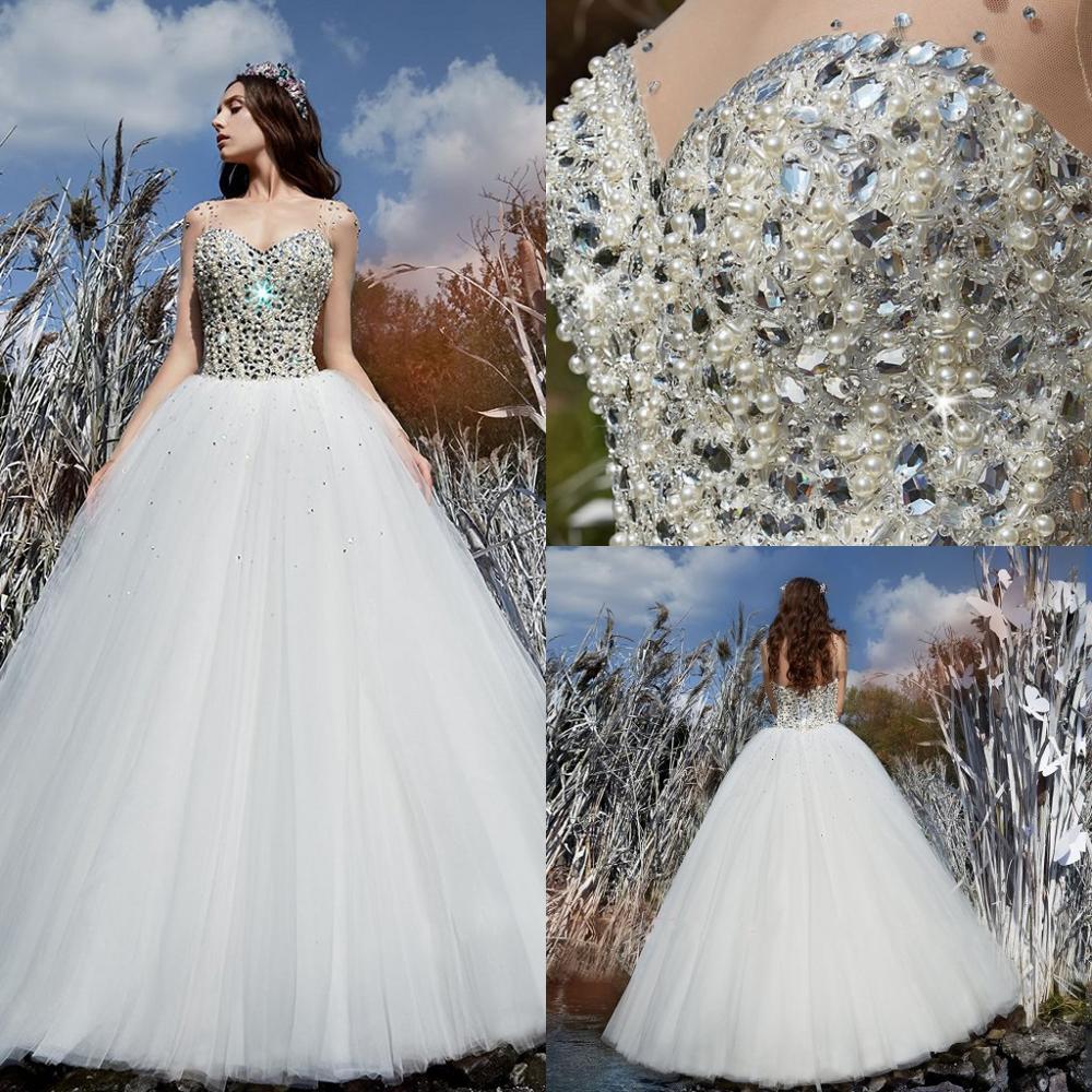 

2021 New Luxury Full Beading Pearls Crystal Ball Gown Wedding Es Vestido De Noiva Princess Long Sleeve Arabic Dubai Bridal 38qd, White