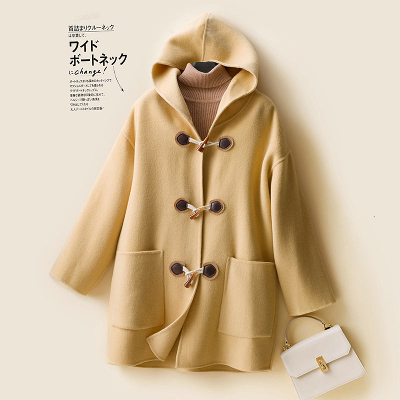 

2021 the New Fashion Autumn Winter Thick Warm Mid-long Jacket Coats Ladies 100% Merino Wool Women Overcoat Long Sleeve C8vo, Black