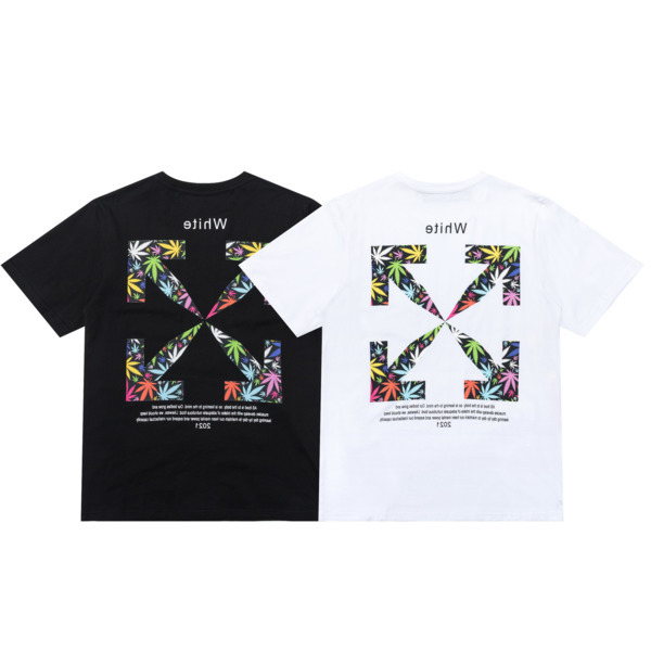 

New Spring / Summer 2021 New Off Good White Colorful Maple Leaf with Classic Arrow Element Short Sleeve T-shirt, White;black