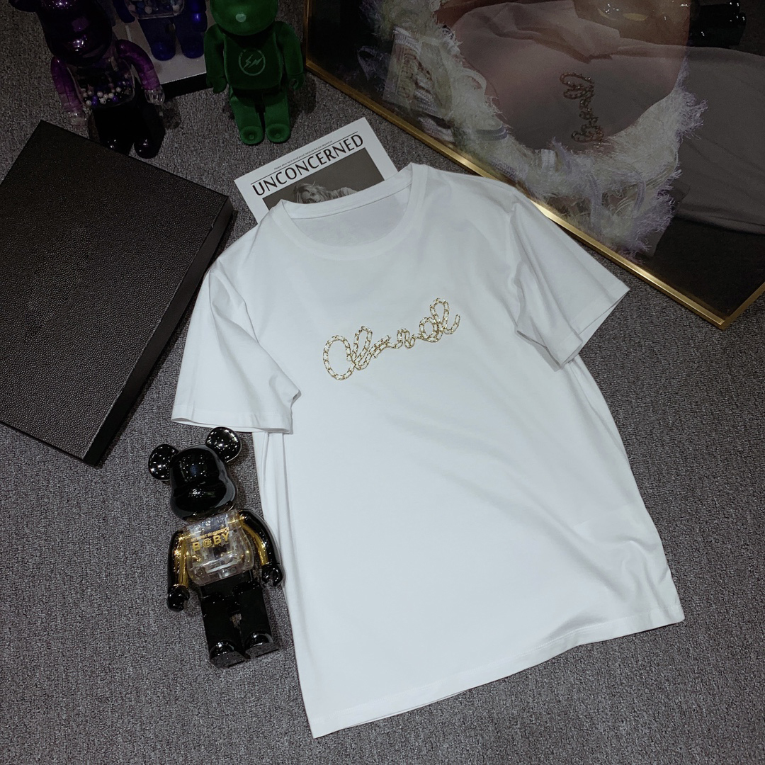 

Y6VRnew designer 2021 ms T-shirt stereo nail bead camellia garden round collar short sleeve T-shirt5, White