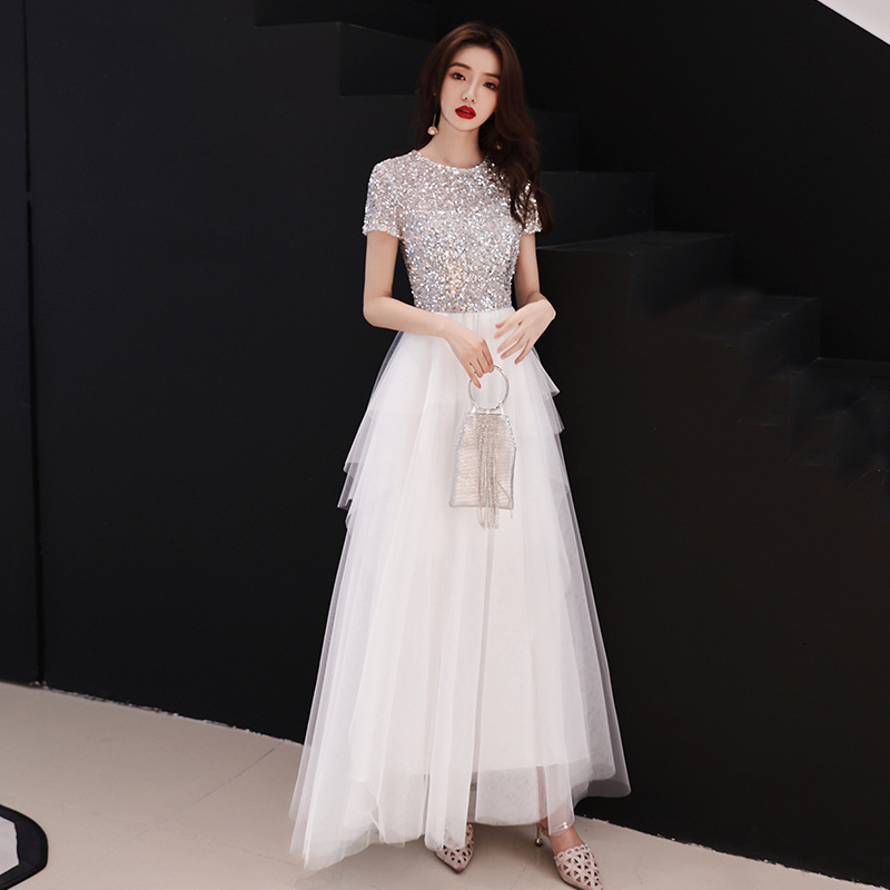 

Formal Evening Elegant Slash Neck Banquet Luxury Appliques Wedding Party Mesh Prom Dress Suvm