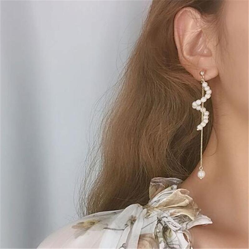 

Dangle & Chandelier Elegant Pearl Earrings For Women Gold Geometric Long Tassel 2021 Romantic Wedding Party Jewelry Christmas Gift