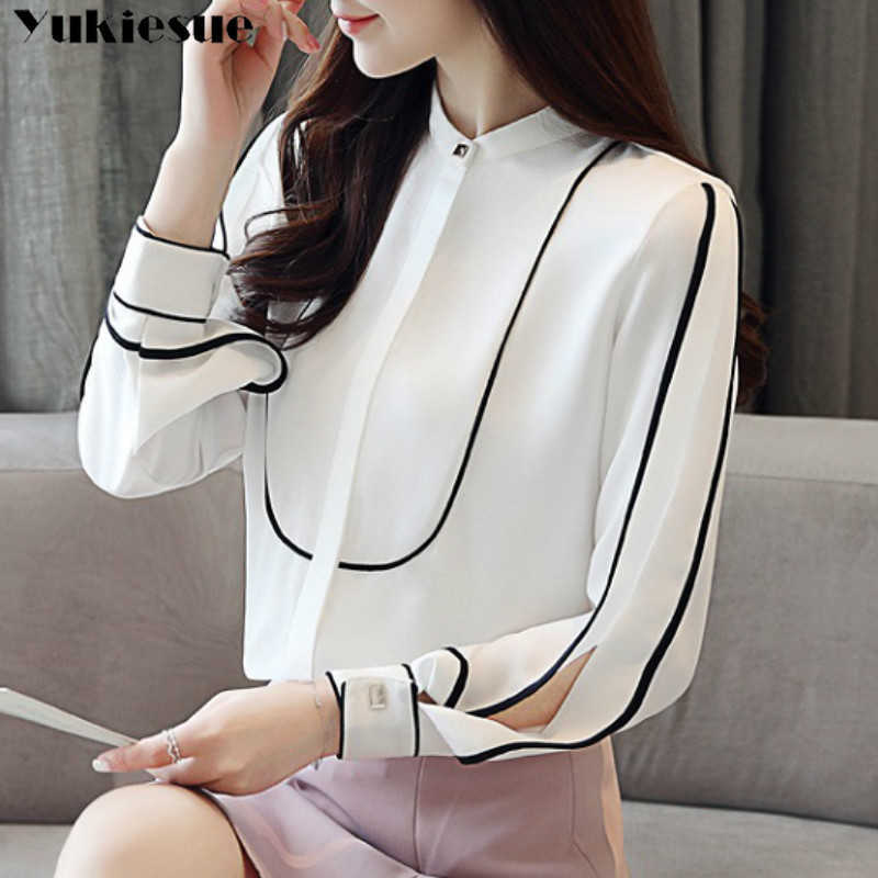 

long sleeve OL office summer women' shirt blouse for women blusas tops and blouses chiffon shirts ladie' top plus size 210721, White