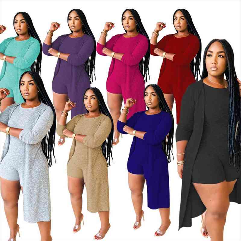 

2 piece set womens jumpsuits autumn winter clothes solid workout skinny short playsuits long sleeve maxi open stitch casual, Black;white