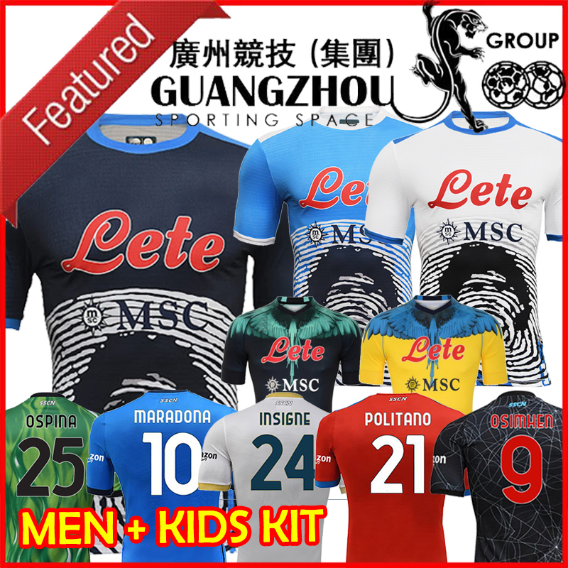 

2021 2022 Napoli Kids Kit Maradona Special Halloween Soccer Jersey Naples 21 22 Football Shirt Home Away Third Fourth Goalkeeper OSPINA MERET INSIGNE OSIMHEN FABIAN, Burlon black