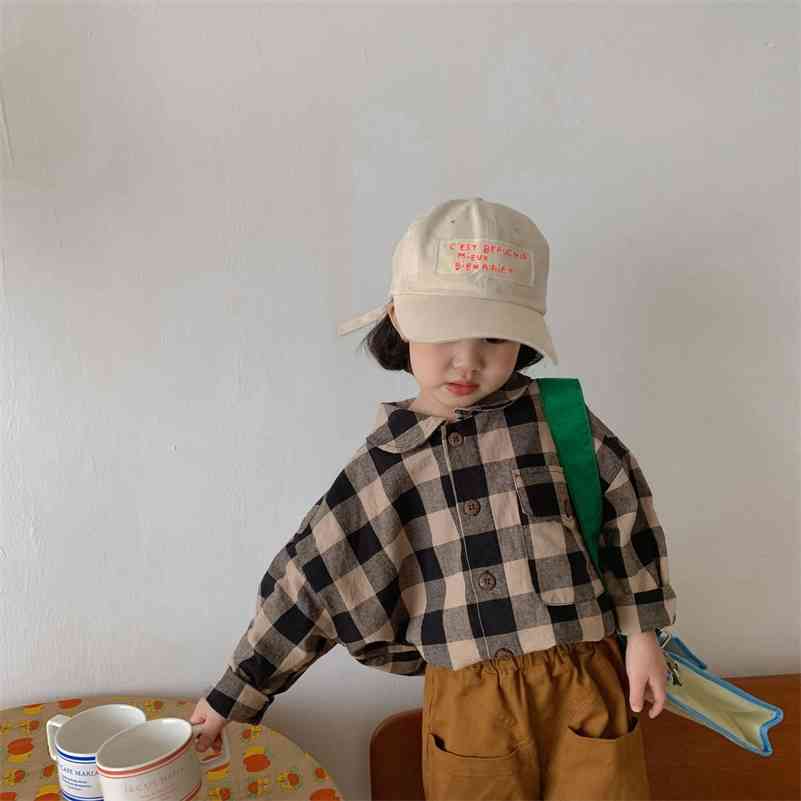 

Autumn children casual plaid oversized long sleeve shirts boys and girls cotton all-match shirt 210708, Black