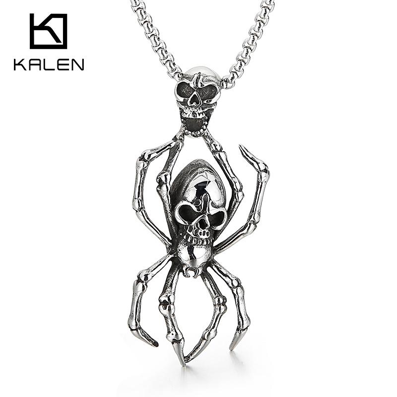 

Pendant Necklaces 2021 Retro Mens Stainless Steel Skull Spider Necklace